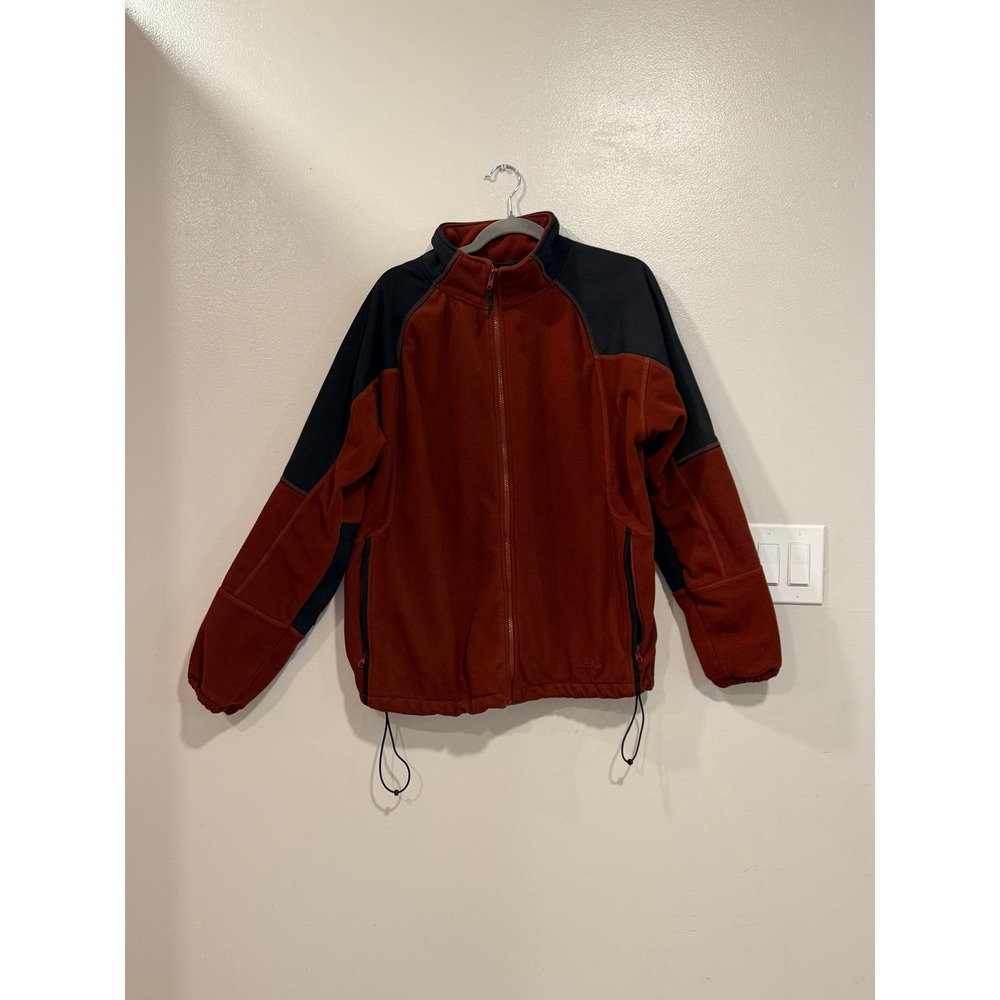 Cabelas Mens Fleece Jacket Medium Rust Red Black Full Zip Outdoor Hiking Coat